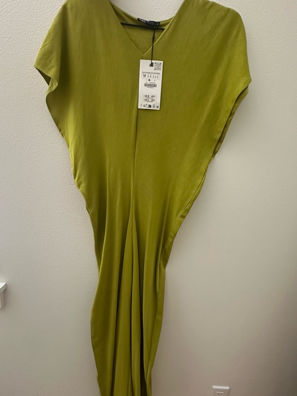 Zara Olive-Green V-Neck Dress